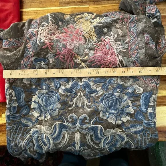 Pre owned Johnny Was BIYA Srika Khaki Green Shimmer Sueded Embroidered Hoodie - Picture 16 of 16